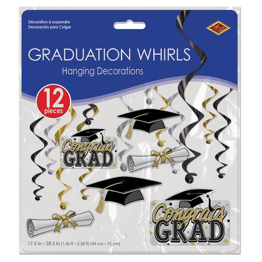 Beistle Black, Gold & Silver Graduation Whirls Pack